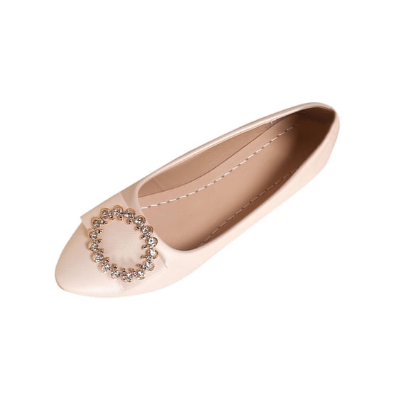 Womens Pointed Toe Ballet Flats with Sparkle Buckle, Slip On Comfortable Non-Slip Dress Shoes for Women, Beige,Size 9.5