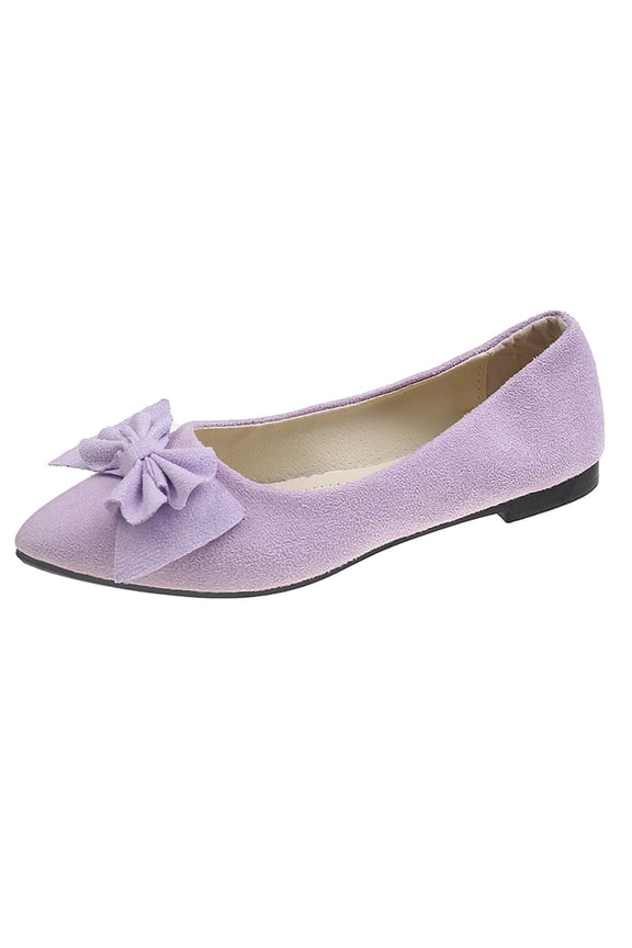 Womens Pointed Toe Flats - Breathable Mesh & Suede-Like Comfortable Slip-On Walking Shoes with Bow Detail for Women, Purple,Size 38