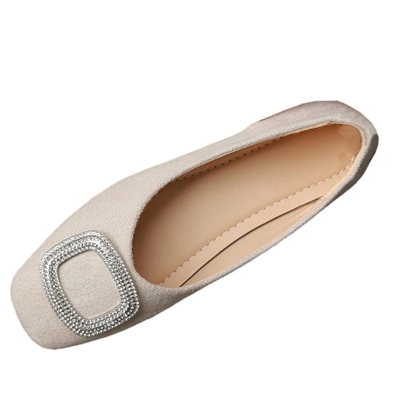 Womens Pointed Toe Flats with Rhinestone Buckle, Velvet Slip-On Ballet Flats Comfortable Casual Shoes in Beige,Size 36