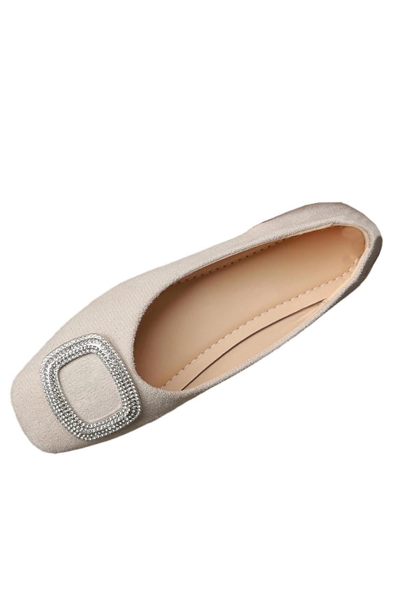 Womens Pointed Toe Flats with Rhinestone Buckle, Velvet Slip-On Ballet Flats Comfortable Casual Shoes in Beige,Size 36