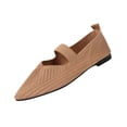 thumbnail image 1 of Womens Pointed Toe Mary Jane Flats, Breathable Knit Slip On Comfortable Shoes, Lightweight Elastic Strap Casual Flats for Office Walking Work - Brown,Size 8.5, 1 of 8