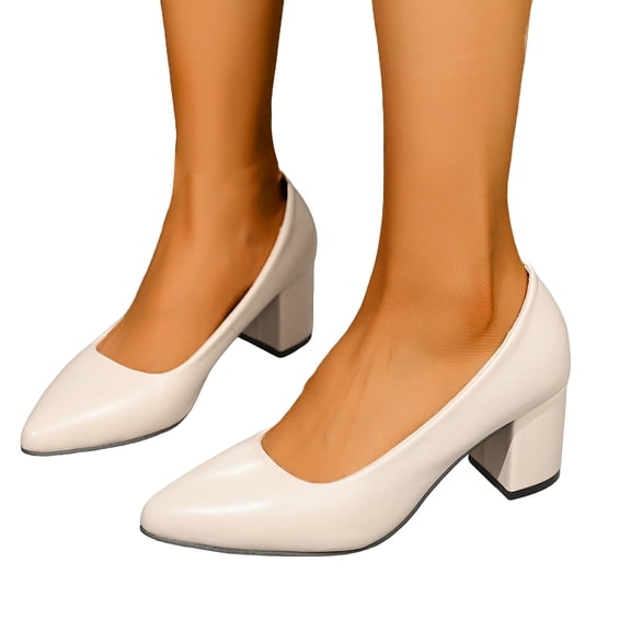 Womens Pointed Toe Pumps Casual Chunky Low Block Heels Shoes Trendy Slip on Office Work Business Dress Shoes Beige Size 9