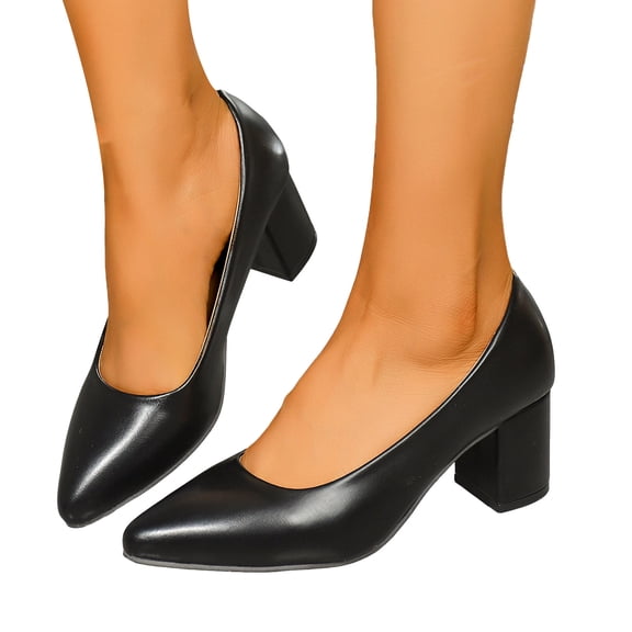 Womens Pointed Toe Pumps Casual Chunky Low Block Heels Shoes Trendy Slip on Office Work Business Dress Shoes Black Size 7.5