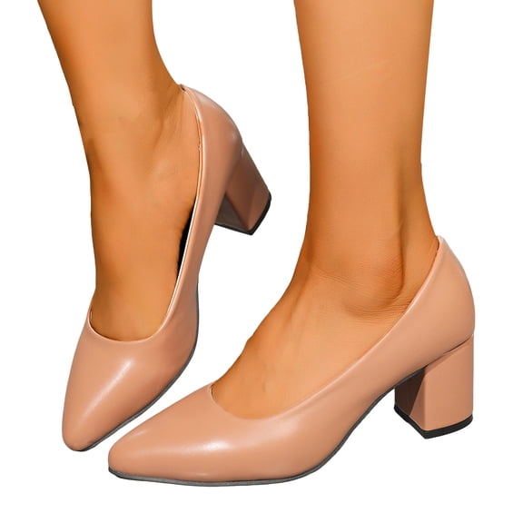 Womens Pointed Toe Pumps Casual Chunky Low Block Heels Shoes Trendy Slip on Office Work Business Dress Shoes Pink Size 9