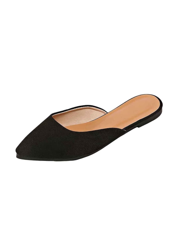 Womens Pointed Toe Slippers Slip on Mules Chunky Block Low Heel Slides Backless Indoor Outdoor Sandal Shoes Black 9