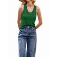 thumbnail image 1 of Womens Pointelle Knit Top V Neck Strappy Tank Tops Summer Sleeveless Blouses Shirts Tops Green XL, 1 of 9