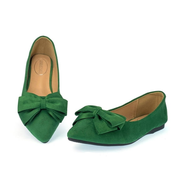Womens Pointy Toe Flat Shoes Green, Comfortable Faux Suede, Durable Rubber Sole, Cushioning & Flexible, Size 7 1/2