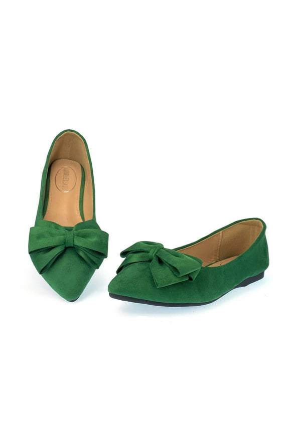 Womens Pointy Toe Flat Shoes Green, Comfortable Faux Suede, Durable Rubber Sole, Cushioning & Flexible, Size 9