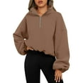 thumbnail image 1 of Womens Polar Fleece Hoodies Fashion Collared Pullovers Half Zipper Solid Long Sleeve Top Cropped Oversized Drop Shoulder Hoodless Loose Fit 2025 Fall Sport Wear, 1 of 6