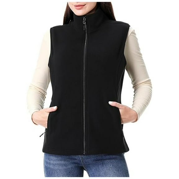 Womens Polar Soft Vest Classic Fit Sleeveless Jacket Cardigan With Zipper Pockets Full Zip