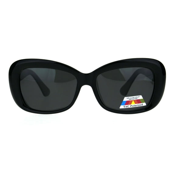 Womens Polarized Antiglare Lens Mod Rounded Rectangle Plastic Rim Sunglasses All Black