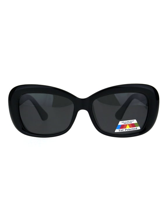 Womens Polarized Antiglare Lens Mod Rounded Rectangle Plastic Rim Sunglasses All Black