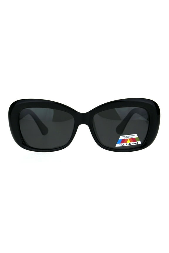 Womens Polarized Antiglare Lens Mod Rounded Rectangle Plastic Rim Sunglasses All Black