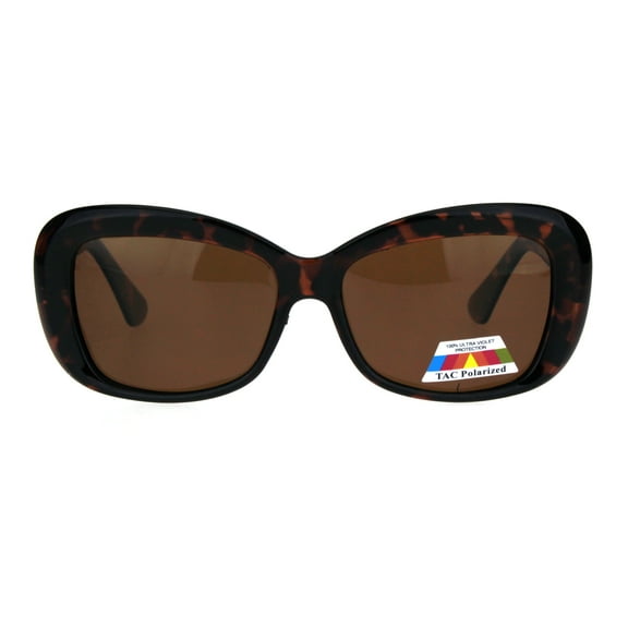 Womens Polarized Antiglare Lens Mod Rounded Rectangle Plastic Rim Sunglasses Tortoise Brown