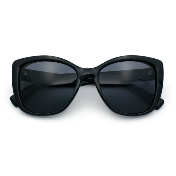 Womens Polarized Classic Oversized Chic Cat Eye Plastic Fashion Sunglasses All Black