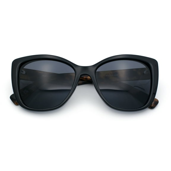Womens Polarized Classic Oversized Chic Cat Eye Plastic Fashion Sunglasses Black Tortoise - Black