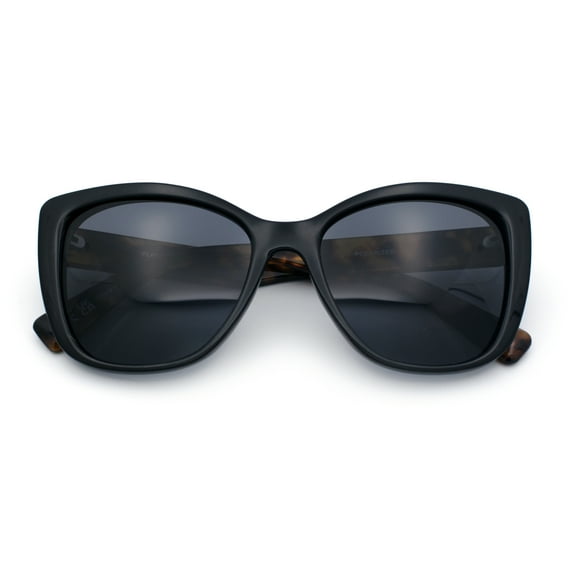 Womens Polarized Classic Oversized Chic Cat Eye Plastic Fashion Sunglasses Black Tortoise - Black