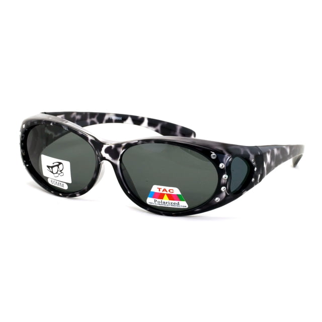 Women's Floral Print Rhinestone Fit Over Sunglasses - Polarized Lens Covers For RX Glasses