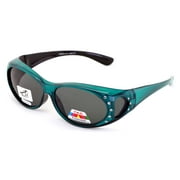 Womens Polarized Fit Over Glasses Sunglasses Rhinestone Rectangular Heart 60mm