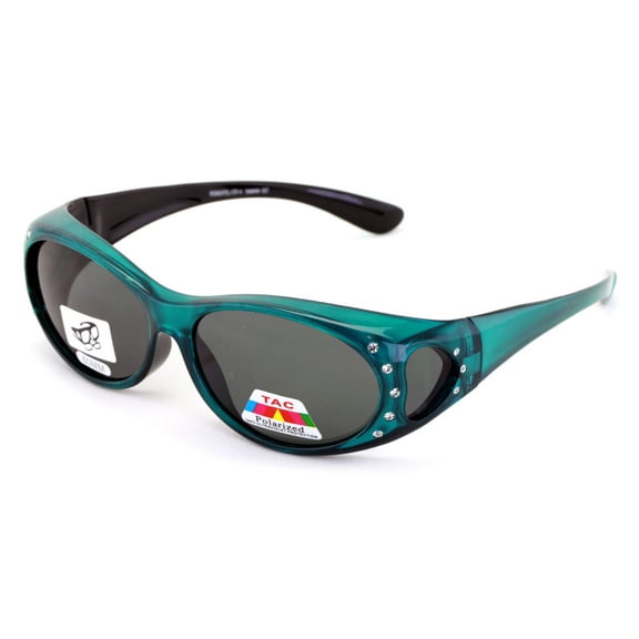 Womens Polarized Fit Over Glasses Sunglasses Rhinestone Rectangular Heart 60mm