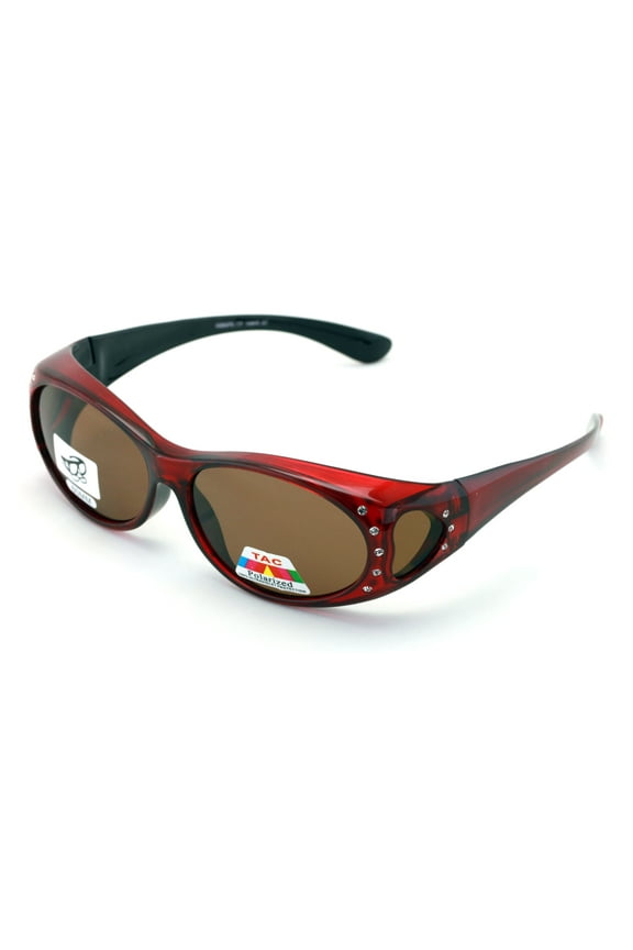 Womens Polarized Fit Over Glasses Sunglasses Rhinestone Rectangular Heart 60mm