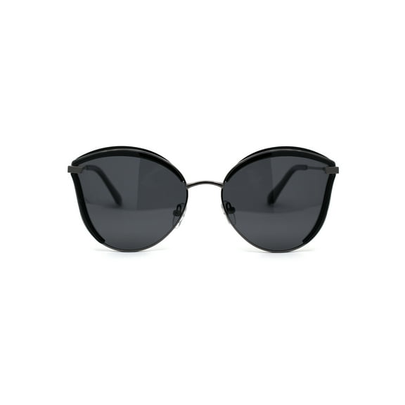 Womens Polarized Half Double Rim Butterfly Chic 90s Fashion Sunglasses Black Gunmetal Solid Black
