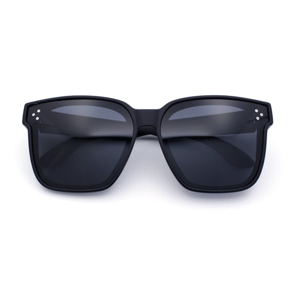 Womens Polarized Inset Lens Oversized Horn Rim Compact Fit Over Sunglasses Matte Black - Black