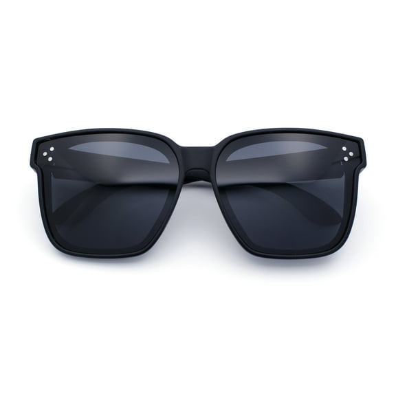 Womens Polarized Inset Lens Oversized Horn Rim Compact Fit Over Sunglasses Matte Black - Black