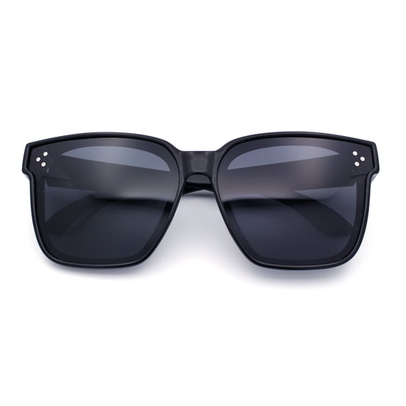 Womens Polarized Inset Lens Oversized Horn Rim Compact Fit Over Sunglasses Shiny Black - Black