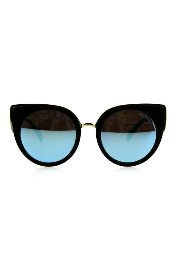 Womens Polarized Lens Mod Goth Cat Eye Fashion Retro Sunglasses Black Blue Mirror