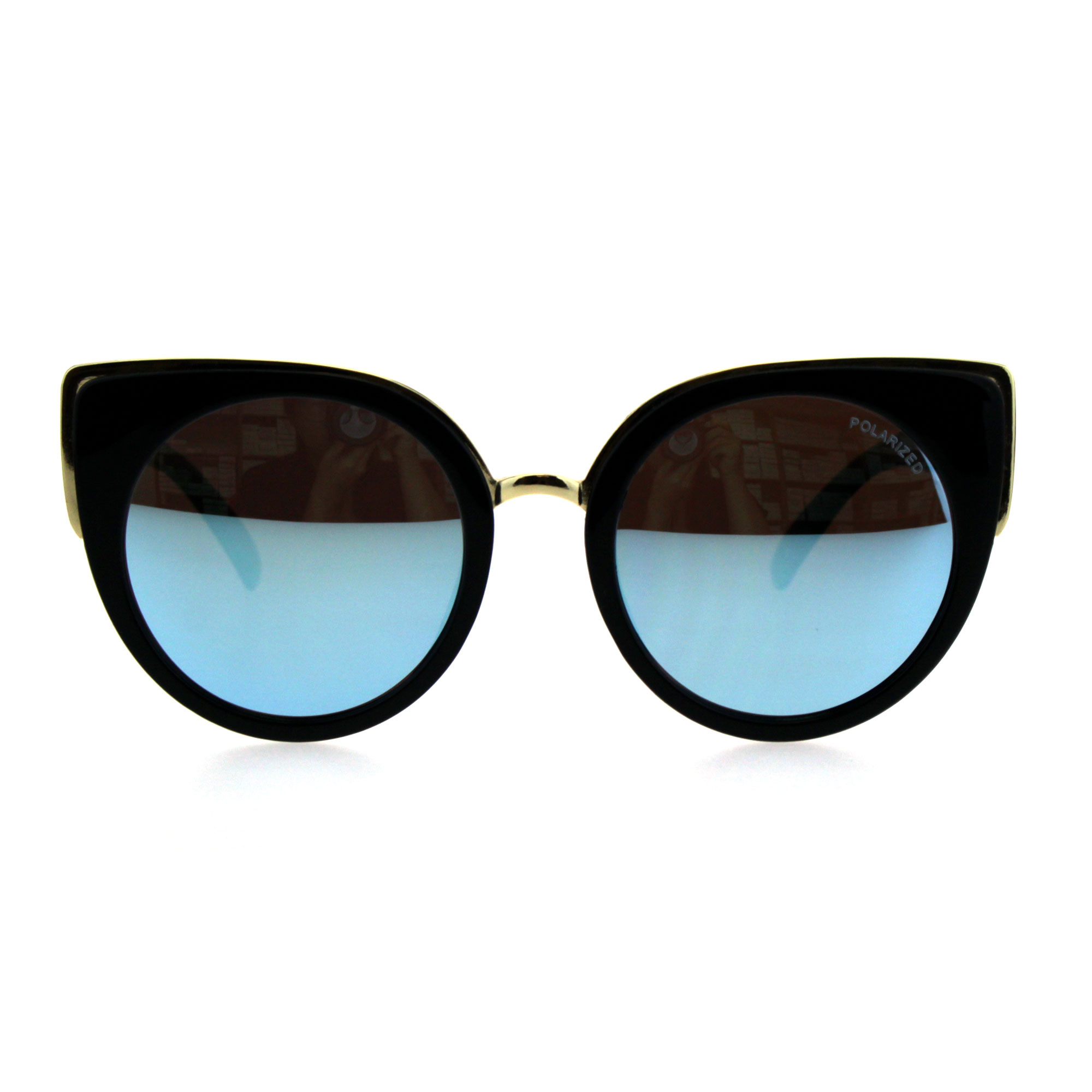 Womens Polarized Lens Mod Goth Cat Eye Fashion Retro Sunglasses Black Blue Mirror - image 1 of 3