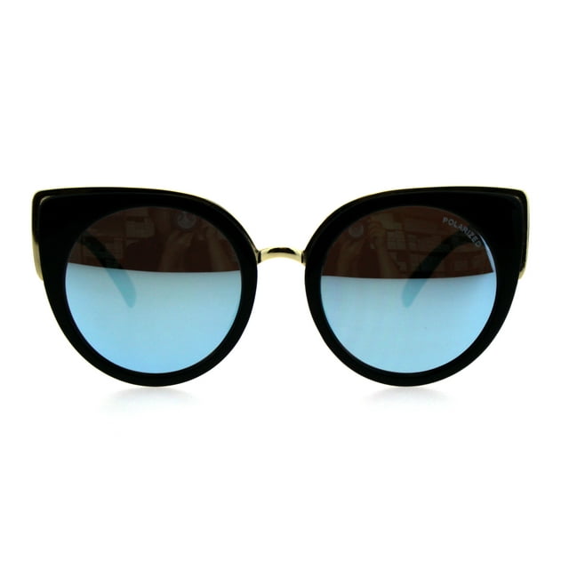 Womens Polarized Lens Mod Goth Cat Eye Fashion Retro Sunglasses Black Blue Mirror
