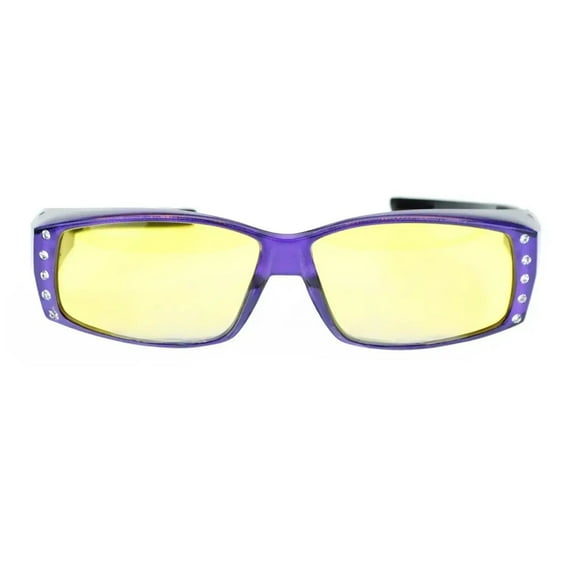 Womens Polarized Rhinestone Sunglasses that Fit Over Prescription Glasses with Night Driving Lens & UV400 Protection - Lavender