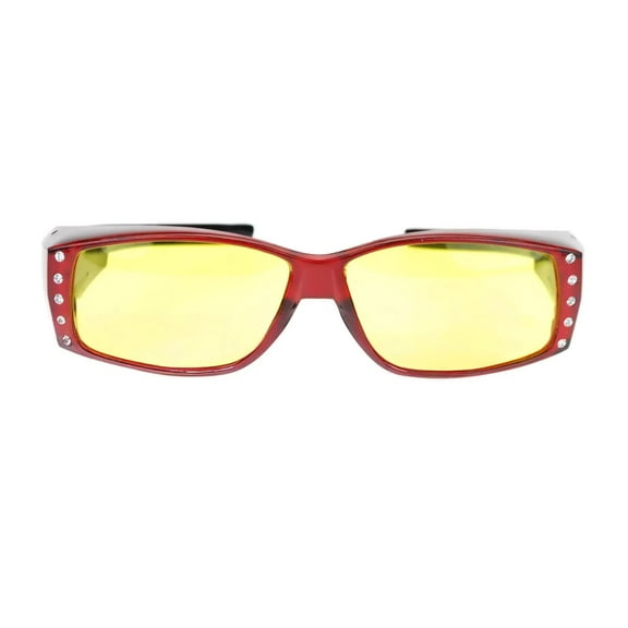 Womens Polarized Rhinestone Sunglasses that Fit Over Prescription Glasses with Night Driving Lens & UV400 Protection - Magenta