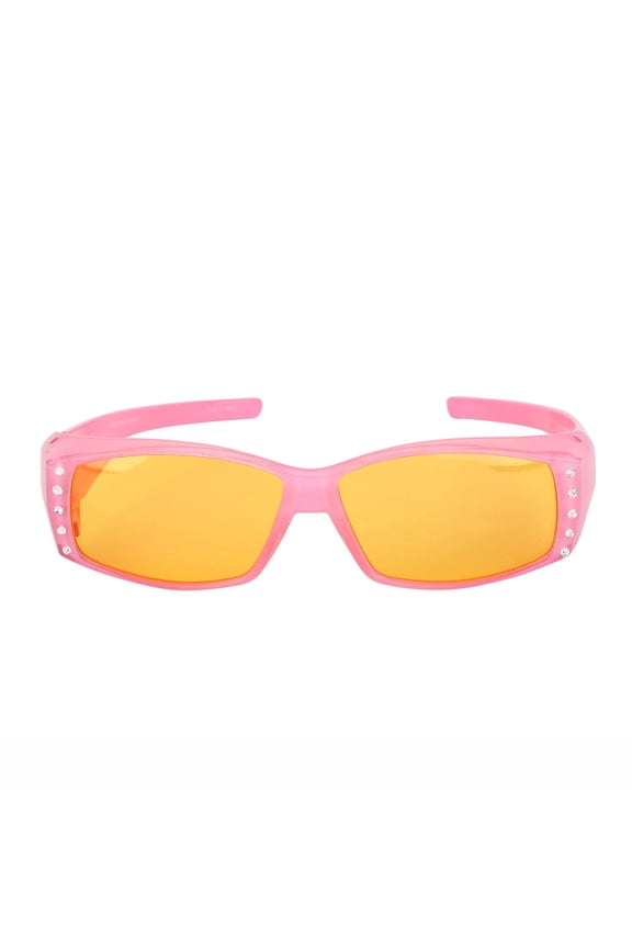 Womens Polarized Rhinestone Sunglasses that Fit Over Prescription Glasses with Night Driving Lens & UV400 Protection - Pink