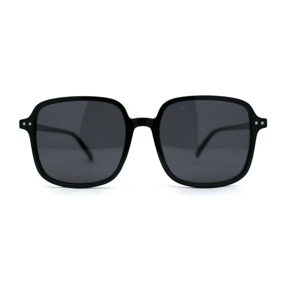 Womens Polarized Thin Plastic Mod Oversize Rectangle Sunglasses All Black