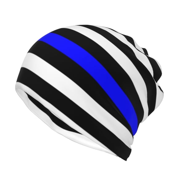 Womens Police Thin Blue Line Flag Slouchy Beanie Cap Headwear Hat Turban