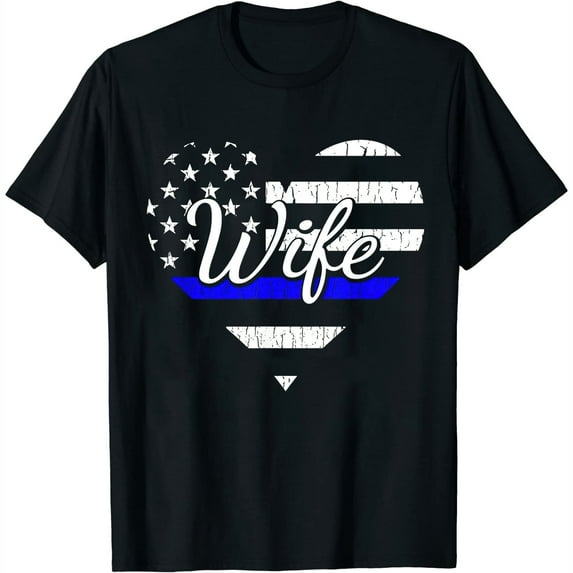 Womens Police Wife Life Heart The Thin Blue Line Family T-Shirt Black