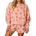 thumbnail image 1 of Womens Polka Dot 2 Piece Outfits Casual Oversized Long Sleeve Sweatshirts Shorts Set Tracksuits Sweatsuits S, 1 of 7