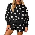 thumbnail image 1 of Womens Polka Dot 2 Piece Outfits Casual Oversized Long Sleeve Sweatshirts Shorts Set Tracksuits Sweatsuits S, 1 of 7