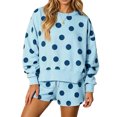 thumbnail image 1 of Womens Polka Dot 2 Piece Outfits Casual Oversized Long Sleeve Sweatshirts Shorts Set Tracksuits Sweatsuits S, 1 of 7