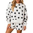thumbnail image 1 of Womens Polka Dot 2 Piece Outfits Casual Oversized Long Sleeve Sweatshirts Shorts Set Tracksuits Sweatsuits S, 1 of 7