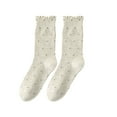 thumbnail image 1 of Womens Polka Dot Crew Socks with Ruffle Cuff - Gray Stretchy Frilled Socks, Soft Casual Everyday Socks for Women, Nylon Spandex,Size Free Size, 1 of 1