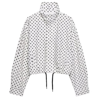Womens Polka Dot Cropped Jacket Lightweight Zip-up Coat Stand Collar Polyester Coat