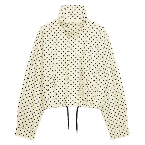 Womens Polka Dot Cropped Jacket Lightweight Zip Up Coat Stand Collar Fall Outfits Spring Jackets