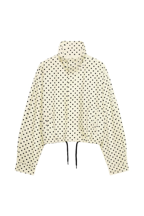 Womens Polka Dot Cropped Jacket Lightweight Zip Up Coat Stand Collar Fall Outfits Spring Jackets