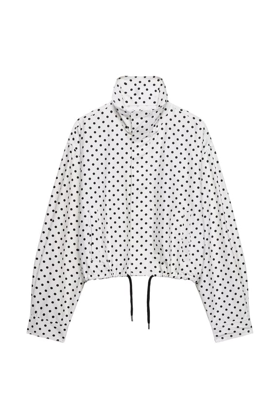 Womens Polka Dot Cropped Jacket Lightweight Zip Up Coat Stand Collar Fall Outfits Spring Jackets