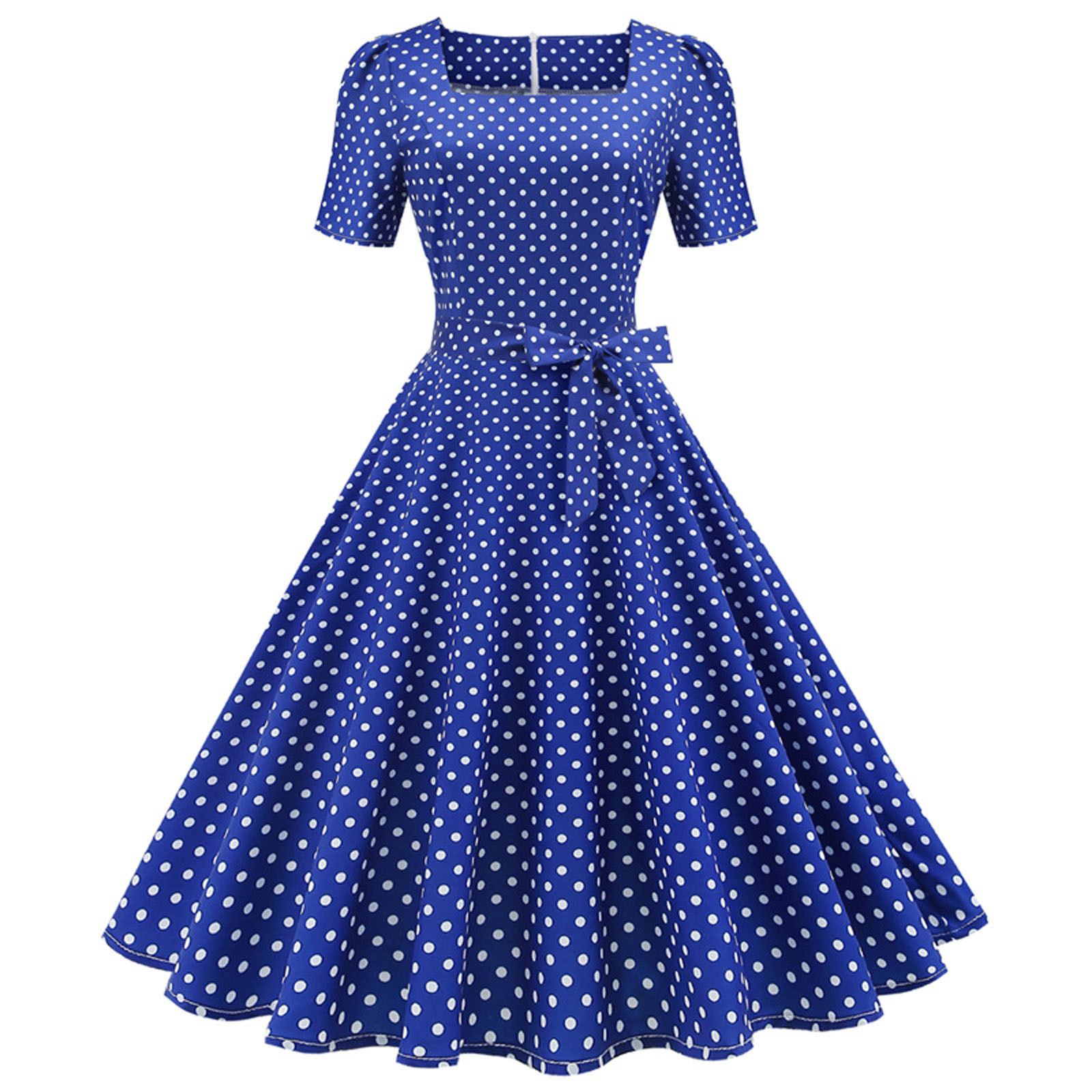 Womens Polka Dot Dress 1950s Vintage Rockabilly Flowy Dresses Short Sleeve Cocktail Prom Party Dress for Women 2023 - image 1 of 4