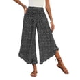 thumbnail image 1 of Womens Polka Dot Gaucho Wide Leg Pants Ruffle Elastic Waist Palazzo Pants Flowy Summer Vacation Black 2XL, 1 of 1