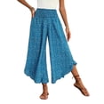 thumbnail image 1 of Womens Polka Dot Gaucho Wide Leg Pants Ruffle Elastic Waist Palazzo Pants Flowy Summer Vacation Light Blue 2XL, 1 of 5